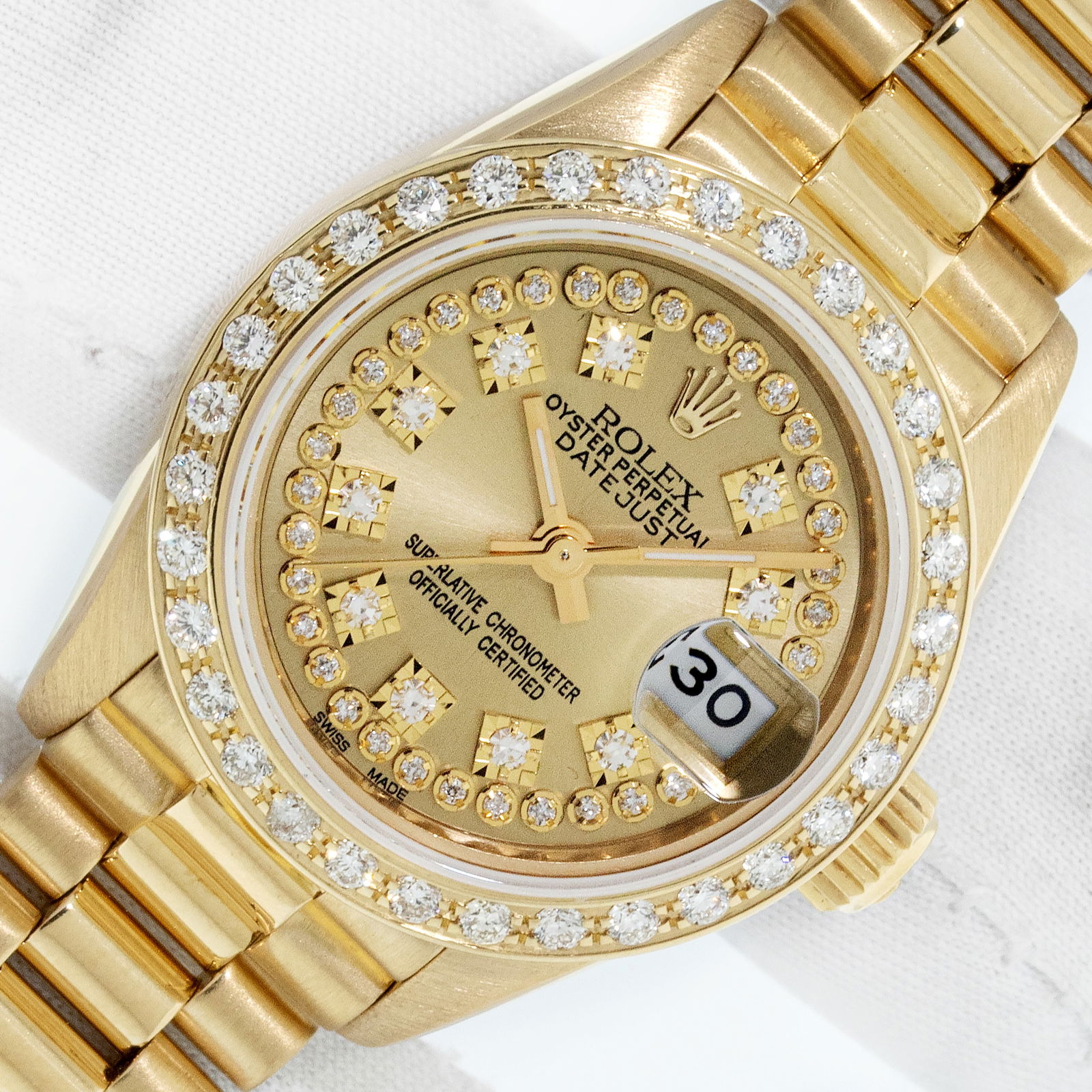 Rolex Lady Datejust President 18K Gold Diamond Champagne String Diamond Bezel Watch (1 of 8)