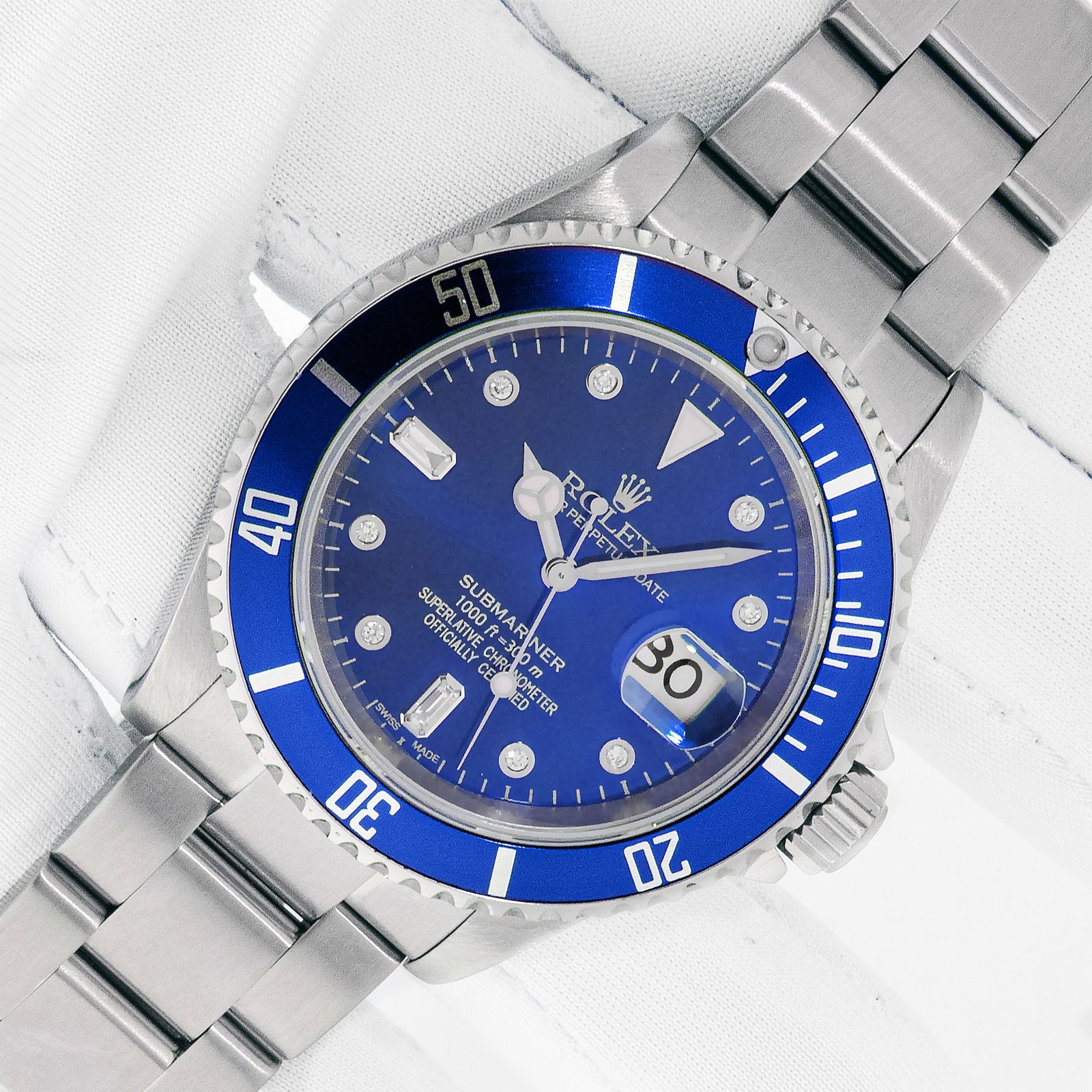 Rolex Mens Submariner 16610 Blue Diamond Dial and Red Insert Watch (1 of 9)