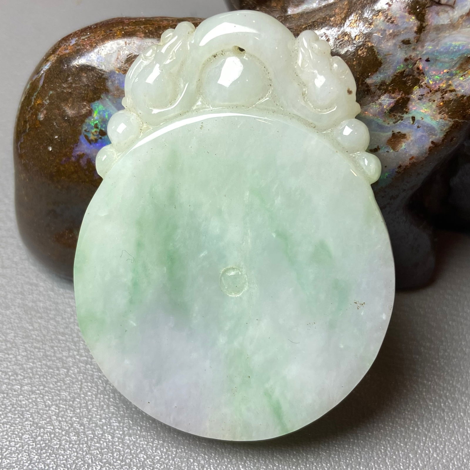 Antique Chinease Natural Apple Green Jadeite Jade carved Double Dragon Ping An Plaque Pendant Statue (1 of 8)