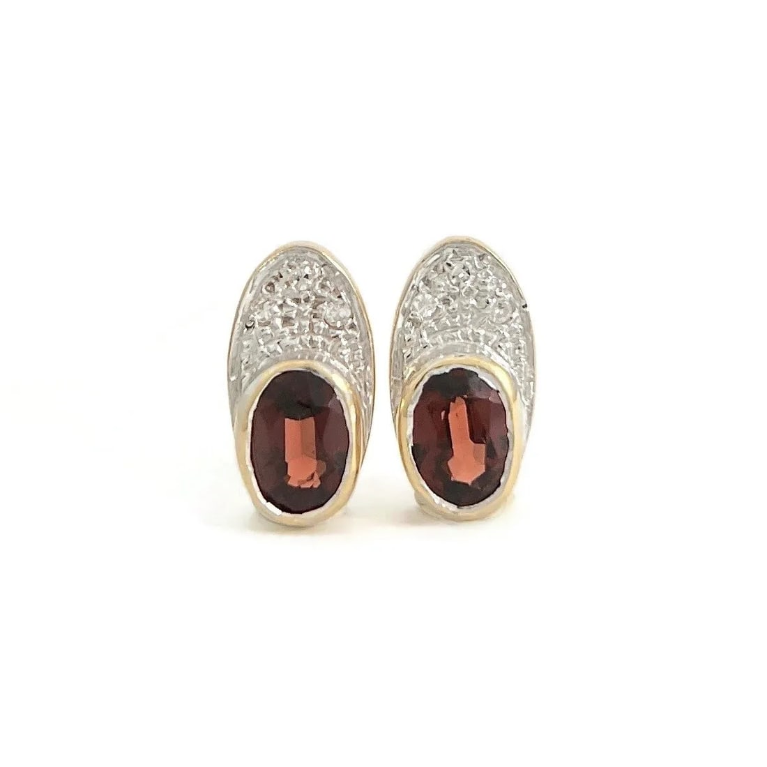 Vintage Oval Garnet Pave Diamond Drop Stud Earrings 14K Yellow Gold, 1.83 Grams (1 of 6)