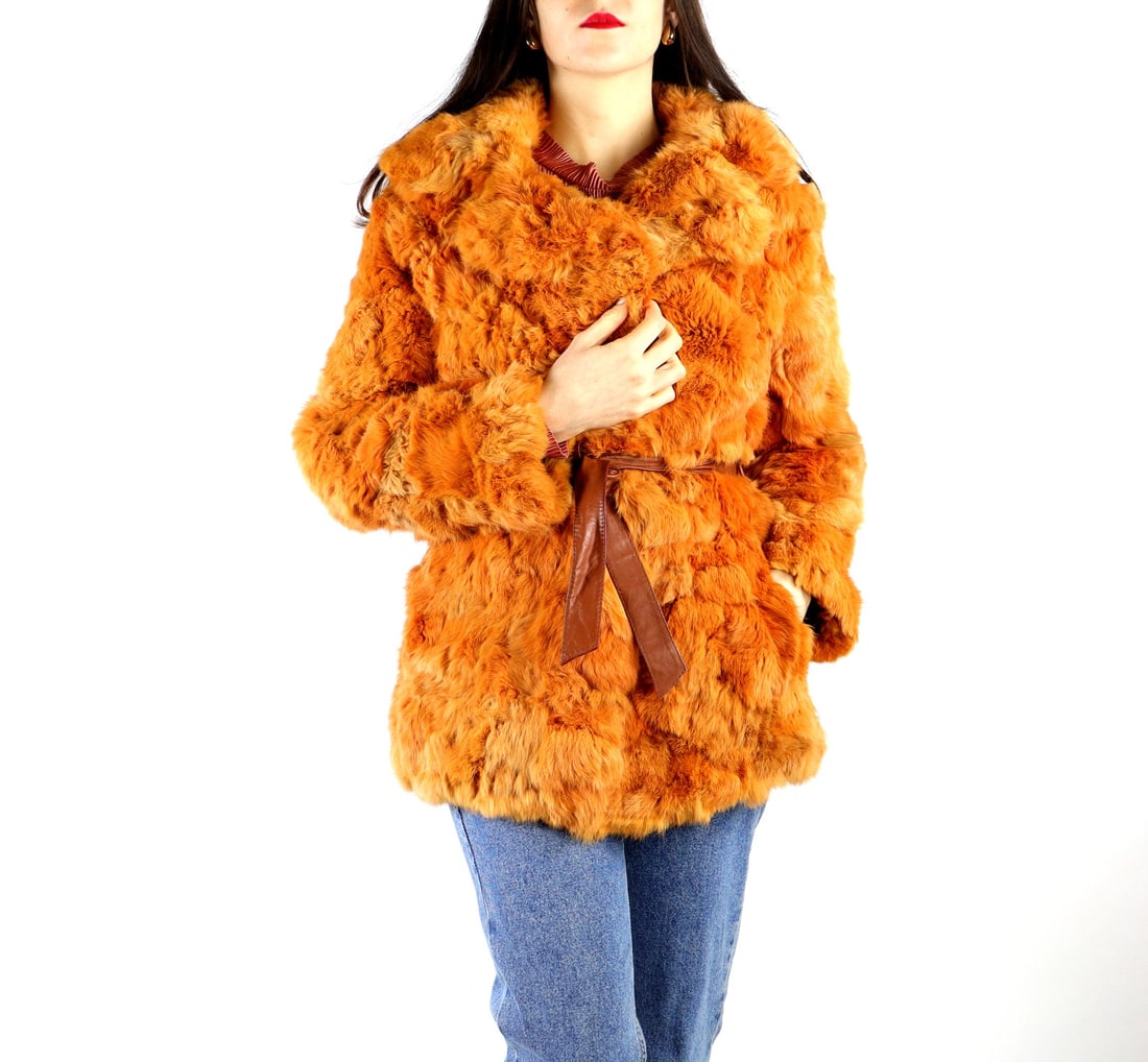FLUFFY ORANGE LAPIN FUR JACKET EU: S; US: 8 (1 of 10)