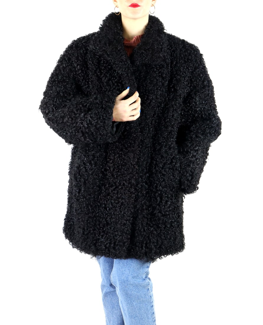 BLACK ANGORA SHEEP FUR COAT EU:XL-XXL US:22 (1 of 9)