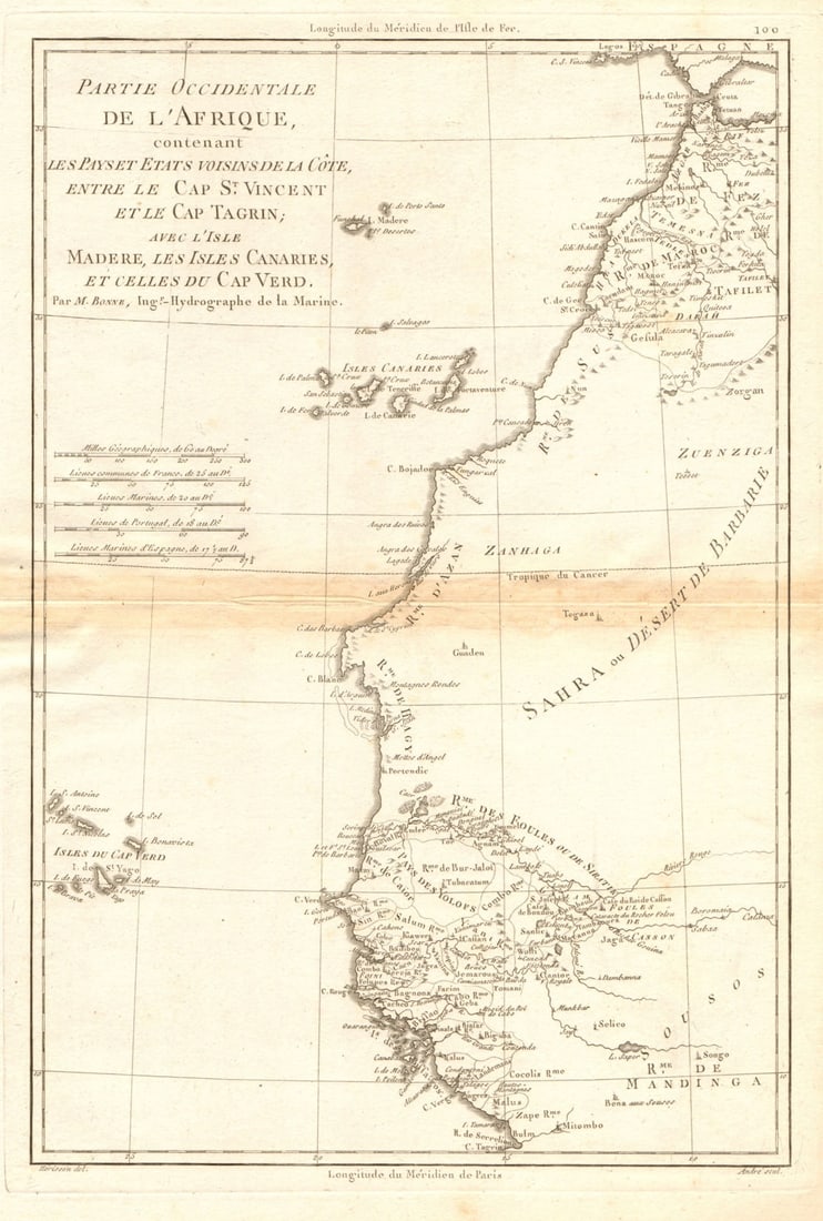 Partie Occidentale de l’Afrique. West Africa coast Canary islands BONNE 1788 map (1 of 1)