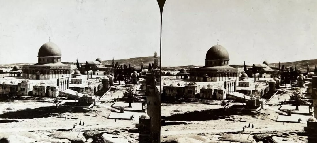Stereoview Albumen Vintage The Harem Enclosure Jerusalem (1 of 3)