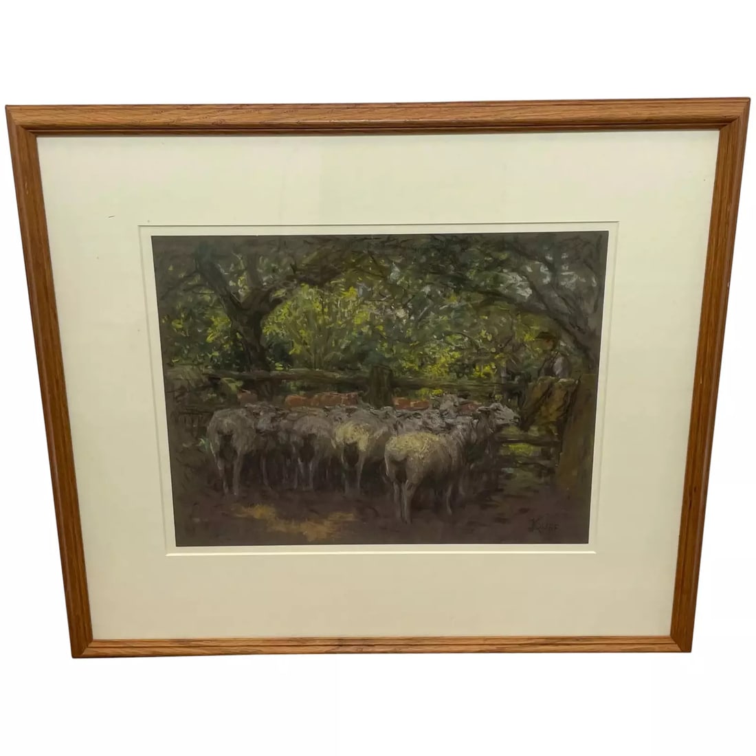 Edwardian Pastel Painting "The Sheepfold" By John Robert Keitley Duff RI RA RSE: Pastel Artwork Painting "The Sheepfold" By John Robert Keitley Duff RI RA RSE 1 Fine Art Pastel Artwork Painting "The Sheepfold" By John Robert Keitley Duff RI RA RSE 1862-1938 Pastel on paper set in
