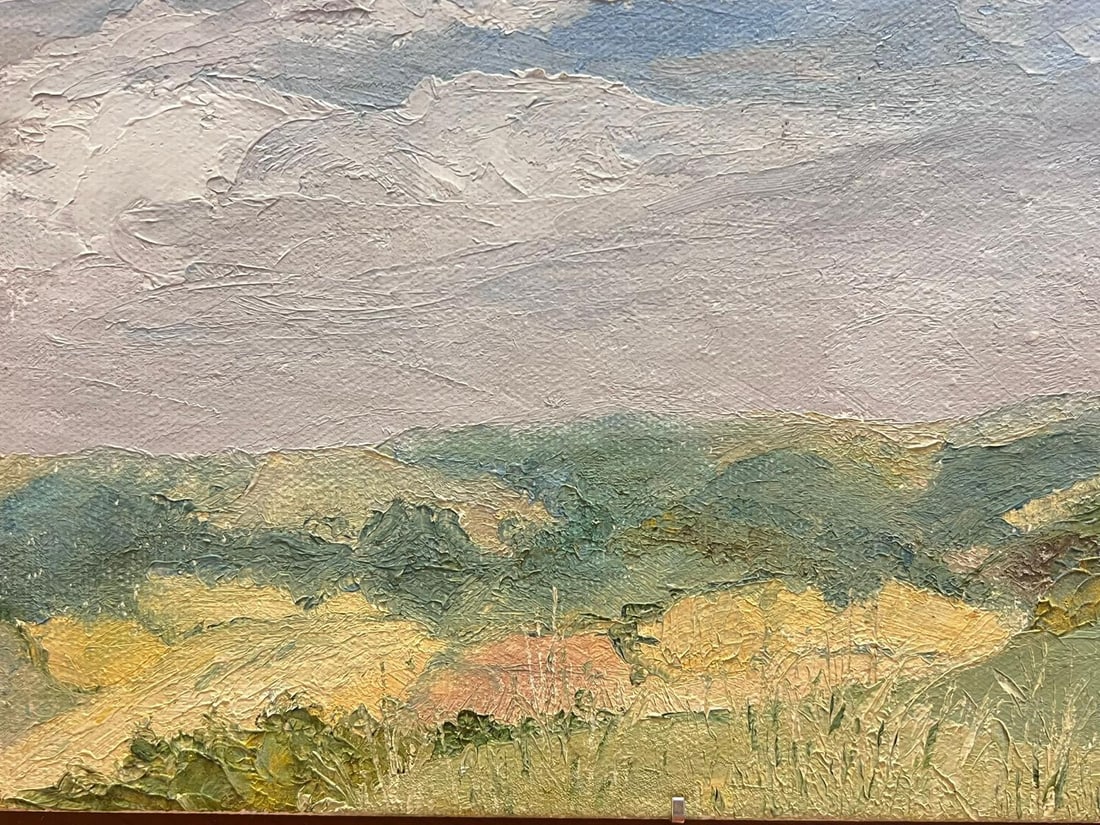 Contemporary British Oil Painting Cloudy Skies Over Green Hill Landscape (1 of 6)