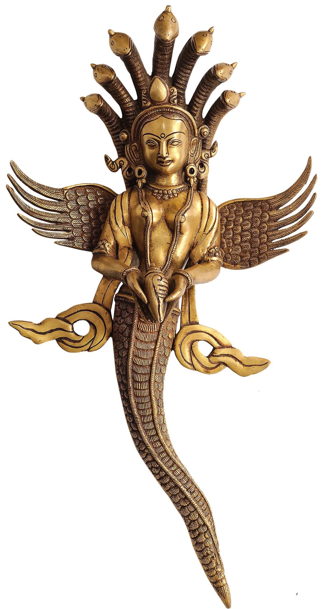 19" Naga-Kanya Wall Hanging Statue - An Auspicious and Protective In Brass (1 of 1)