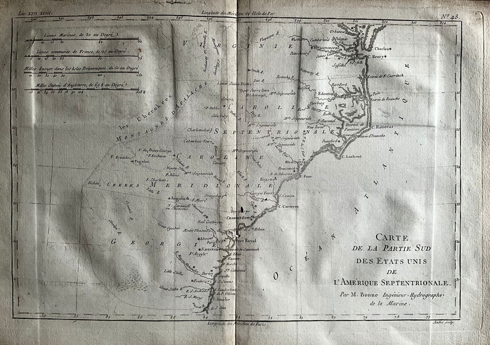 1775-1780 North & South Carolina, Georgia and Virginia. By Bonne & Raynal (1 of 1)