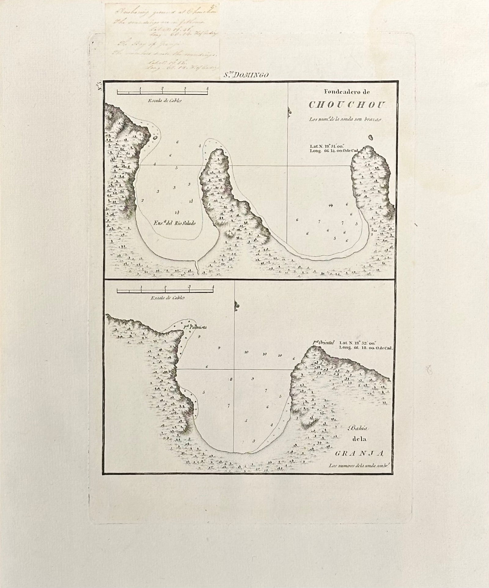 Title/Content of Map: Haiti: Fondeadero de Chouchou (N. coast of Haiti) and Bahia de la Granja by (1 of 1)