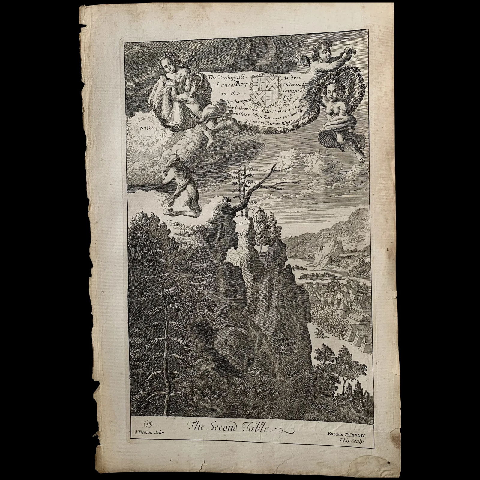 The second Table. Original antique engraving after G Freman, 17th century. (1 of 3)