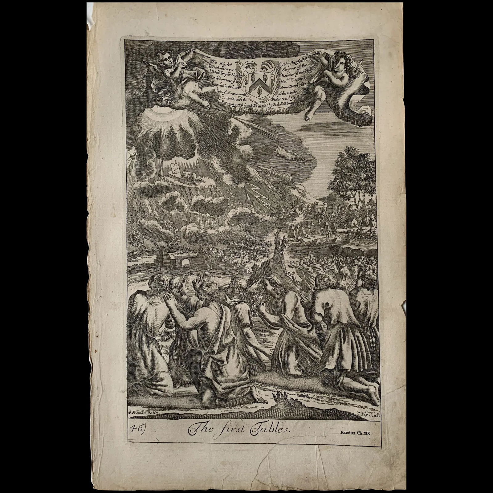 Ten Commandments–First Table. Original antique engraving after G Freman, 17th century. (1 of 5)