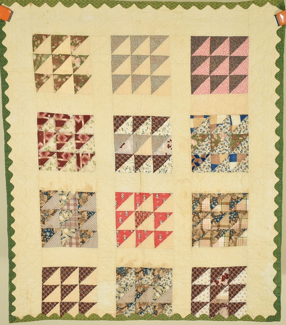 1840's Birds in Flight Crib Quilt: Title: 1840's Birds in Flight Crib Quilt Date: 1840's Origin: Ohio Material: Cotton Dimension [INCHES]: 31" X 36" Provenance: Cotton 1840's birds in flight crib quilt, all hand pieced and hand quilted