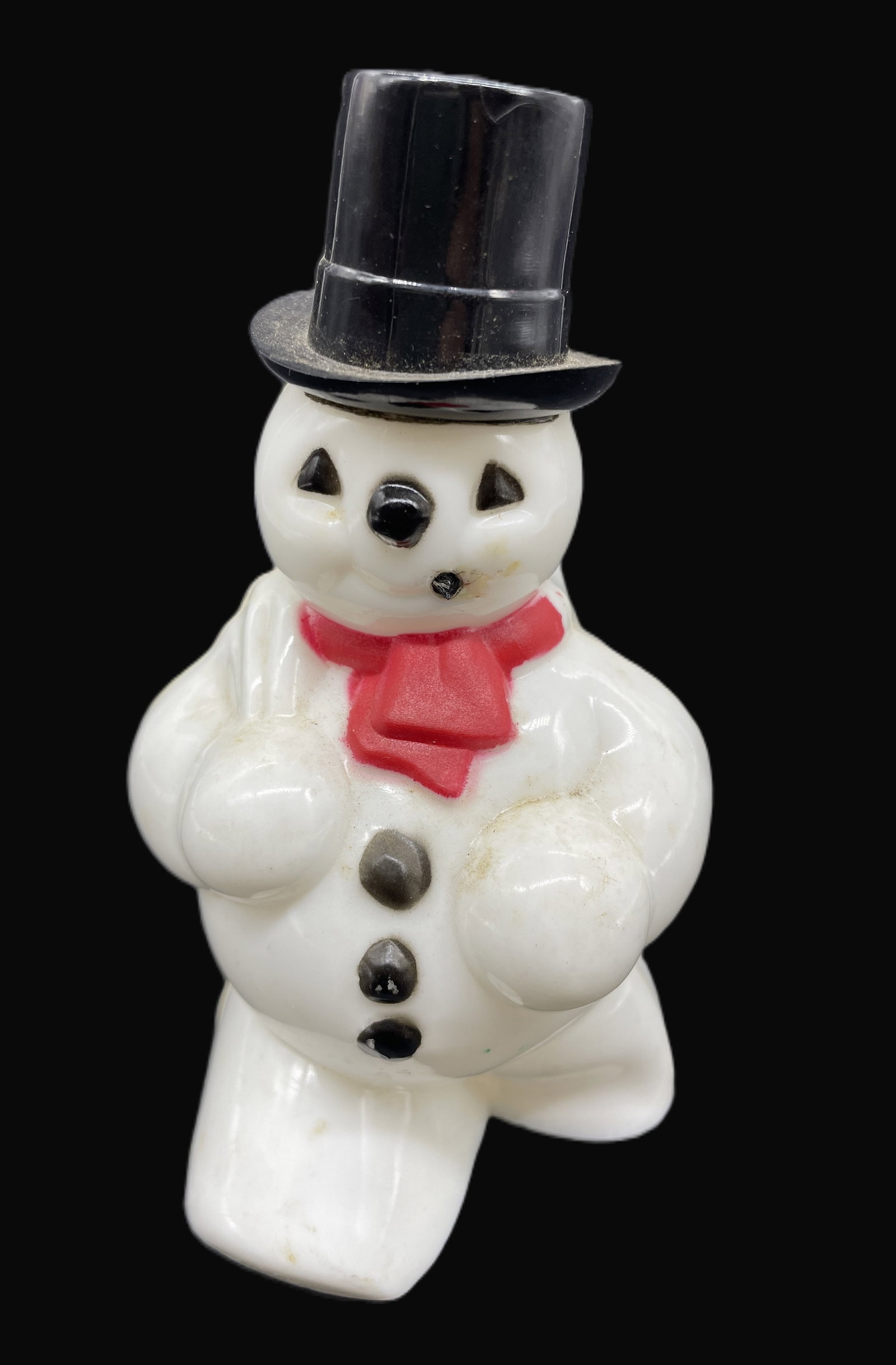 VINTAGE PAIR OF HARD PLASTIC SNOMAN CANDY HOLDER ORNAMENT: Title: VINTAGE PAIR OF HARD PLASTIC SNOMAN CANDY HOLDER ORNAMENT Date/Period: approx 1950's Dimension: Material: plastic Additional Information: VINTAGE PAIR OF HARD PLASTIC SNOMAN CANDY HOLDER ORNAME
