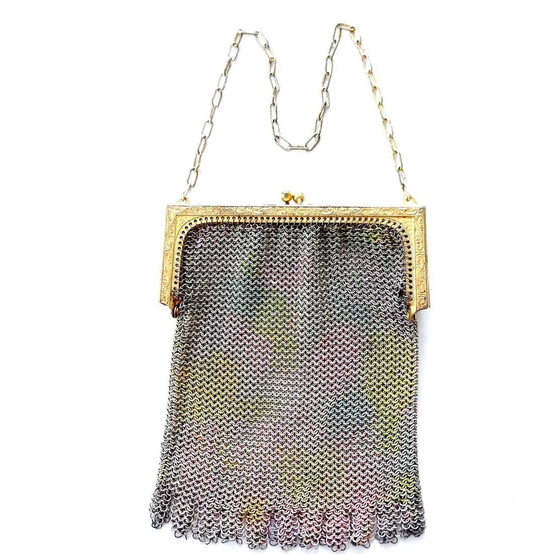 1900's Whiting & Davis Fine Mesh Painted Hand Bag Purse (1 of 8)