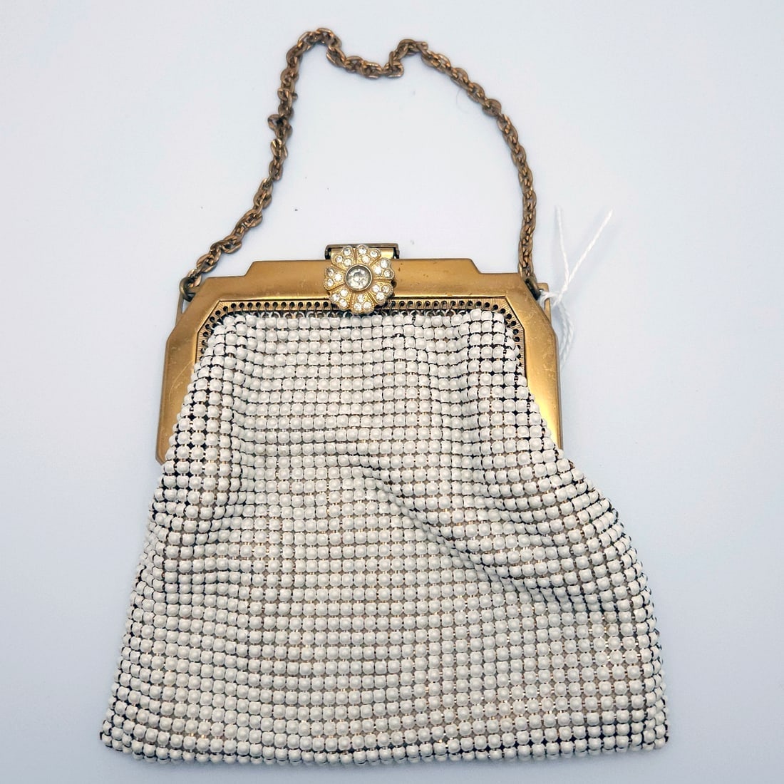 Whiting and Davis Enameled Petite White Metal Mesh Wristlet Purse (1 of 13)