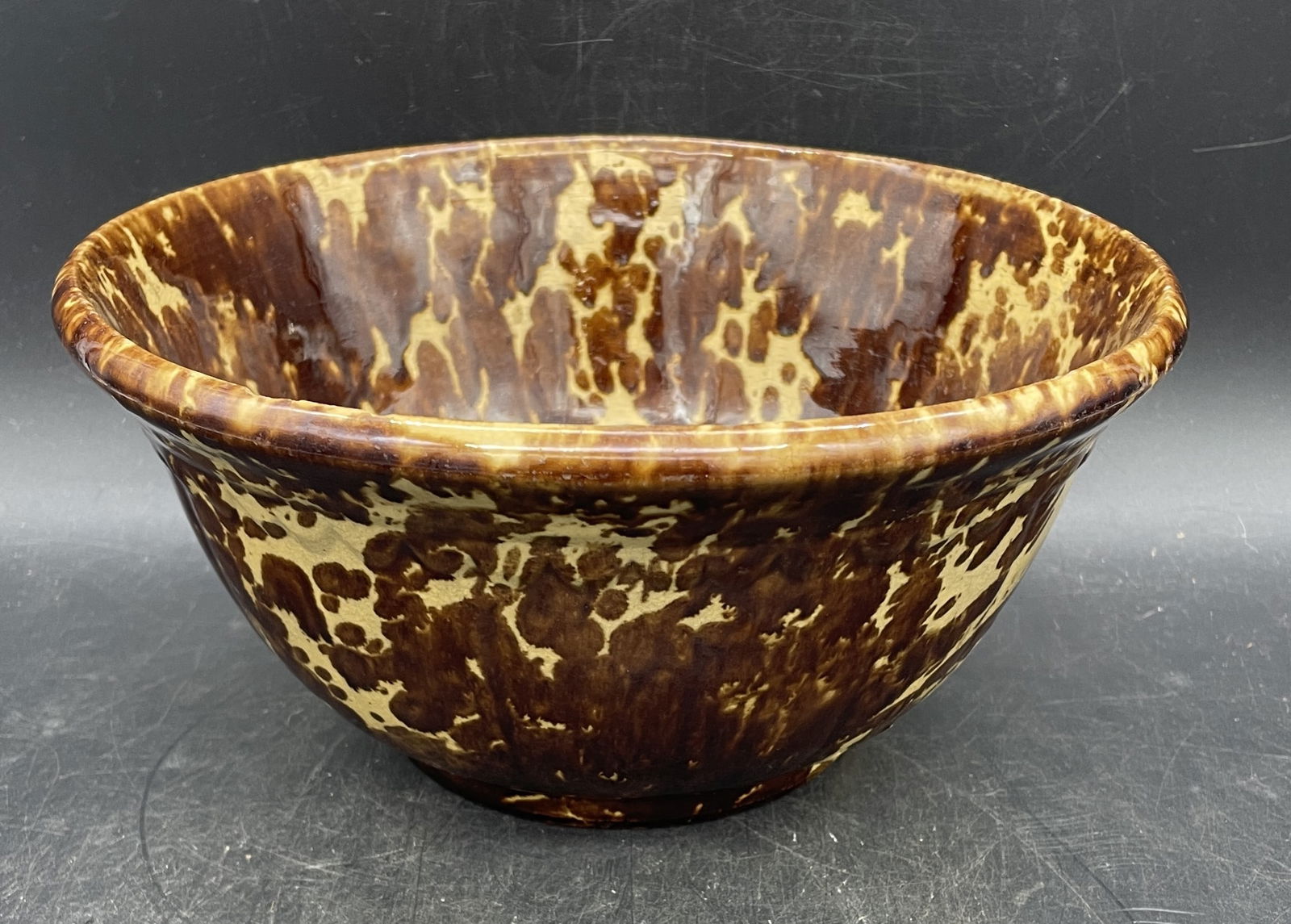 ANTIQUE SPATTERWARE YELLOW WARE MIXING BOWL BROWN SPONGEWARE (1 of 8)