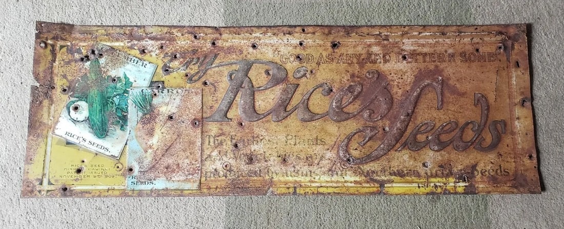 Rice's seeds sign metal 1910 rare (1 of 3)