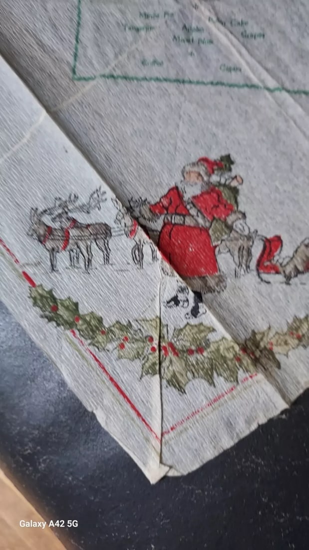 1918 Christmas Menu US Navy Hampton Roads Santa reindeer Crepe Paper graphic: Overall excellent. No tears or stains. FOLDS. Measures 14 x 14". Shipping includes insurance. Shipping: Domestic: Flat-rate of $9.00 to anywhere within the contiguous U.S. International: Foreign shipp