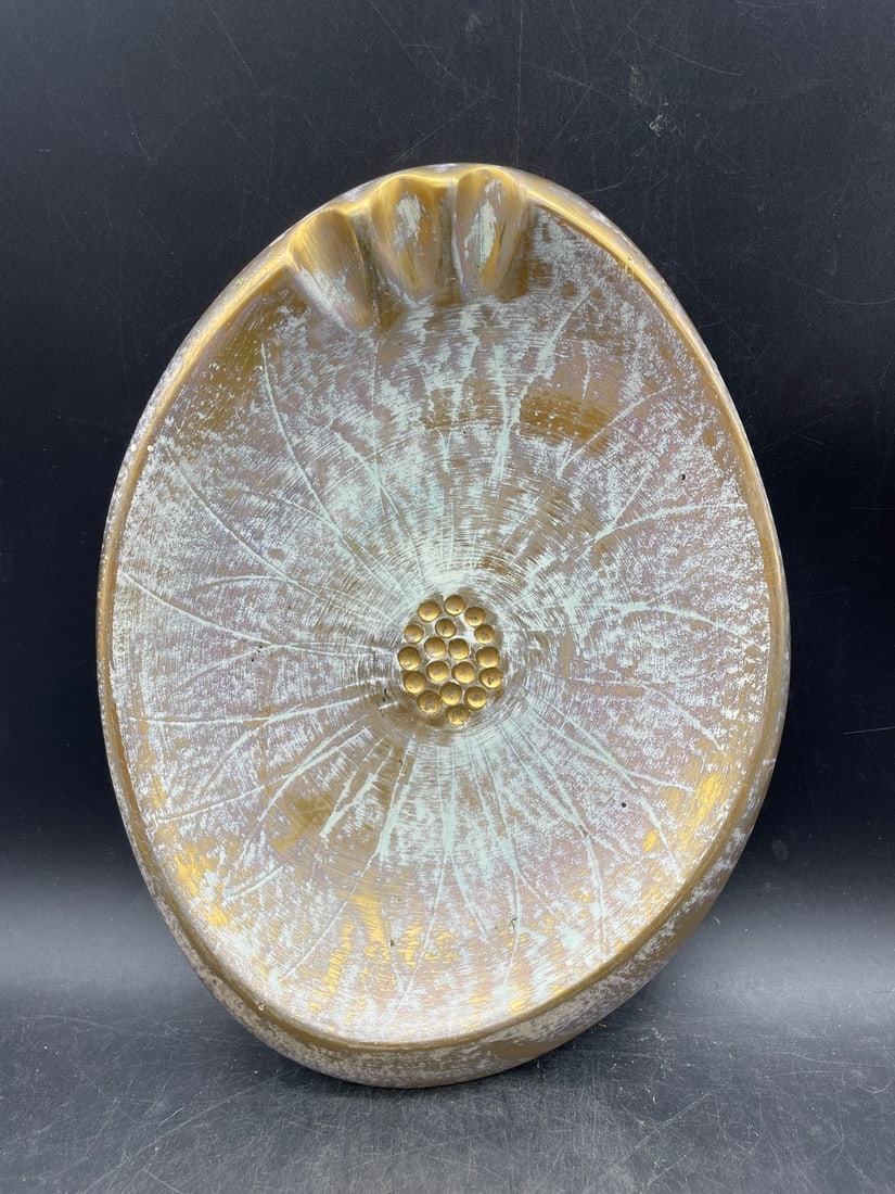 MID CENTURY MODERN STANGL ART POTTERY GOLD ASHTRAY DISH: Title: MID CENTURY MODERN STANGL ART POTTERY GOLD ASHTRAY DISH Date/Period: APPROX 1950-60'S Dimension: APPROX 10.5 X 8 Material: POTTERY Additional Information: MID CENTURY MODERN STANGL ART POTTERY 