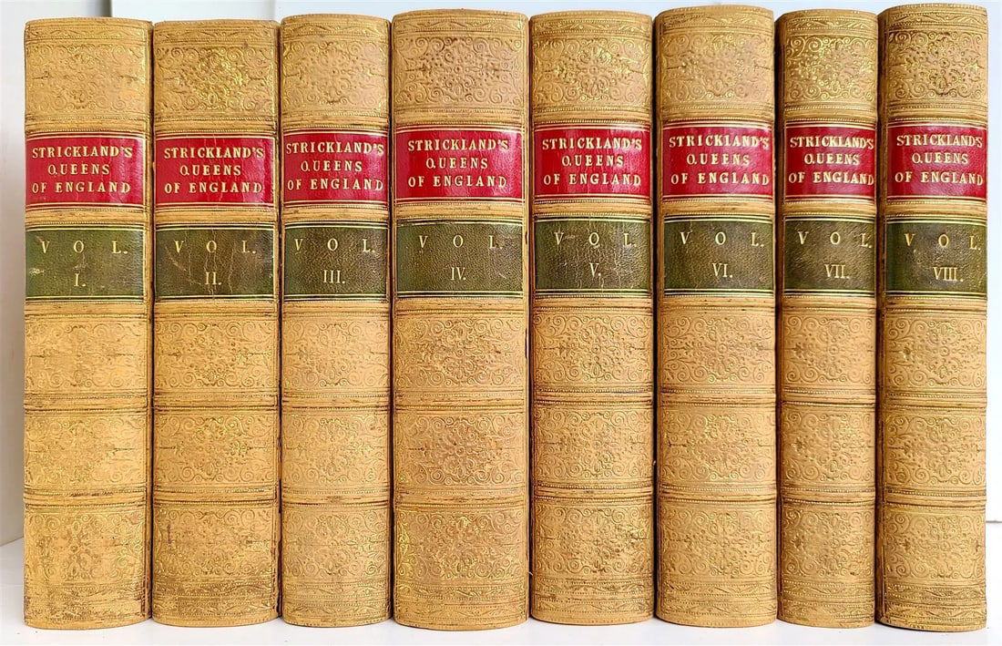 1852 8 VOLUMES LIVES of QUEENS of ENGLAND antique ILLUSTRATED decorative binding (1 of 19)