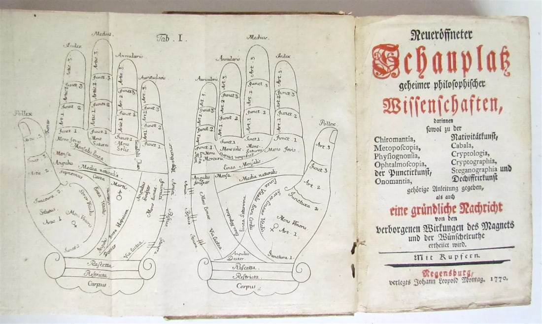 1770 OCCULT HANDBOOK GERMAN antique chiromantia metoposcopy puncturing onomancy (1 of 12)