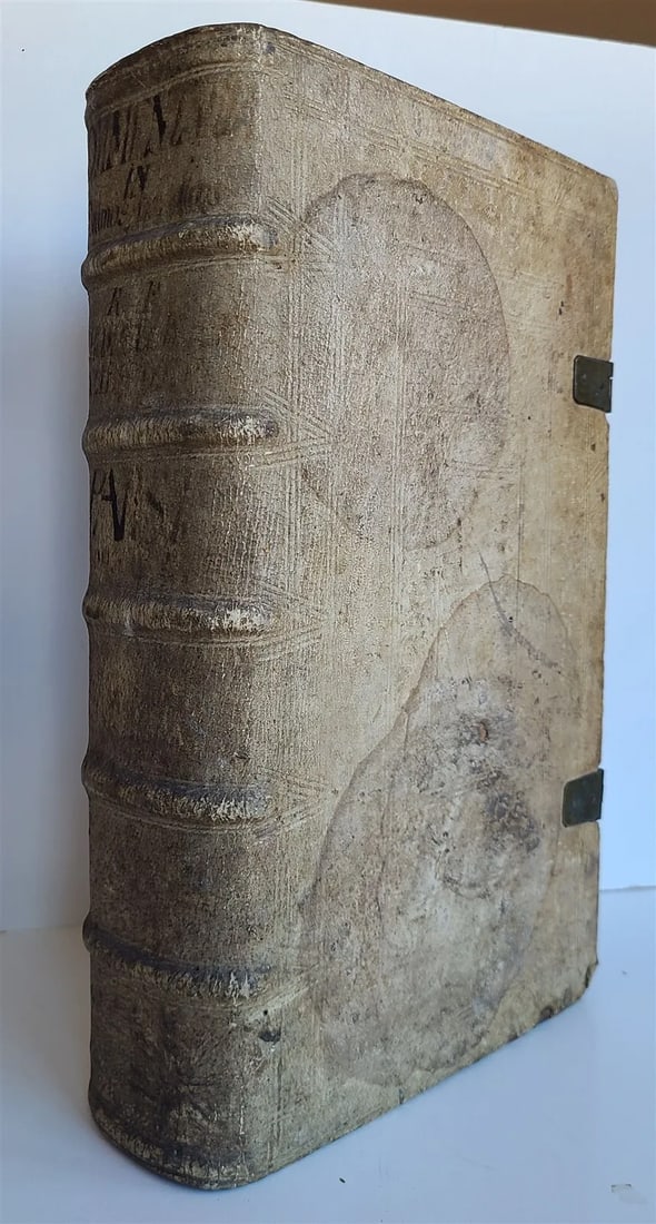 1682 PSALMS of DAVID COMMENTARY antiue PIGSKIN BOUND FOLIO vol.1-2: Psalmorum Davidicorum analysis, in qua aperte cernitur singulis in psalmis ordinem esse admirabilem, adiungitur commentarius amplissimus. (Psalms commentary) Vols. 1-2 bound together Cologne, Friessem