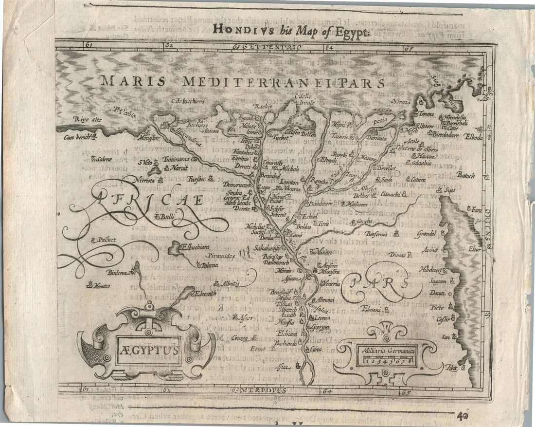 1630 EGYPT MAP copper engraving ANTIQUE from ENGLISH ED. Mercator-Hondius Atlas (1 of 2)