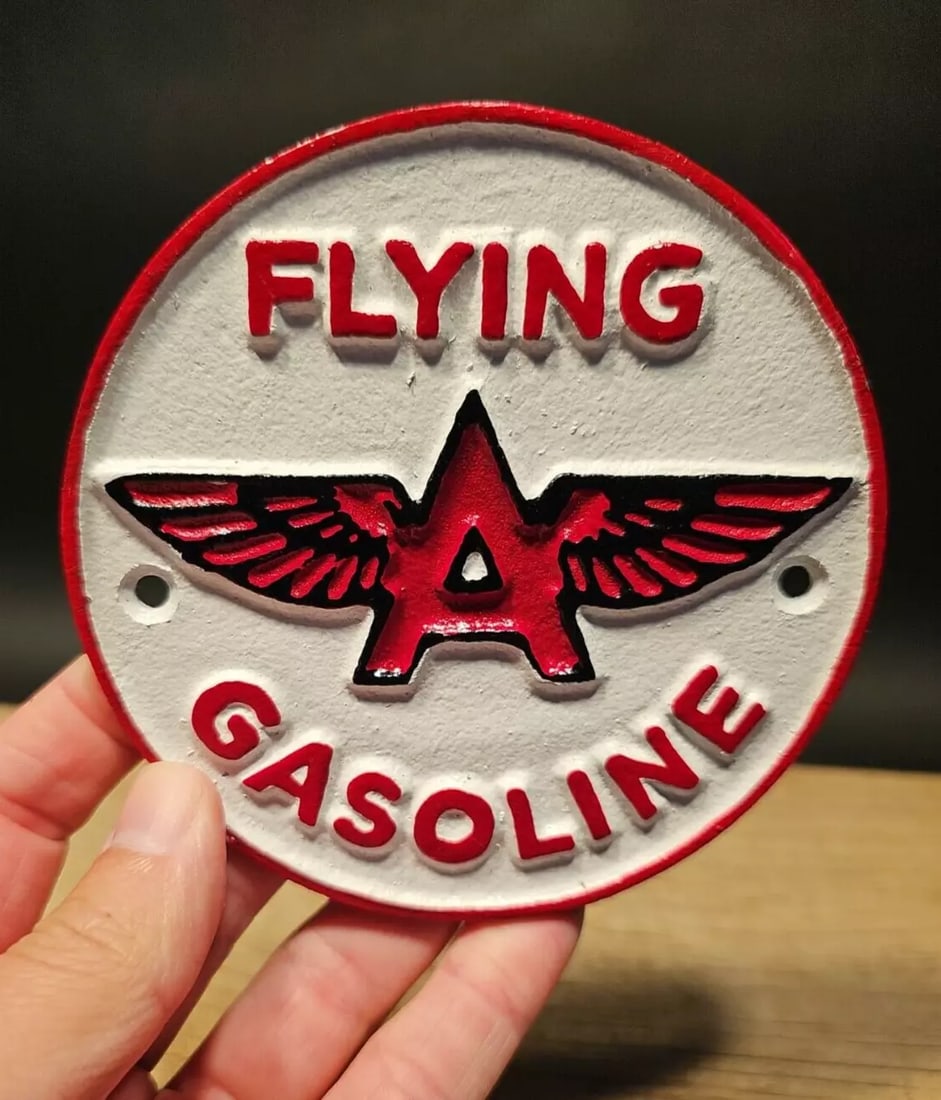 Cast Iron Flying A Gasoline Oil Sign Plaque (1 of 17)