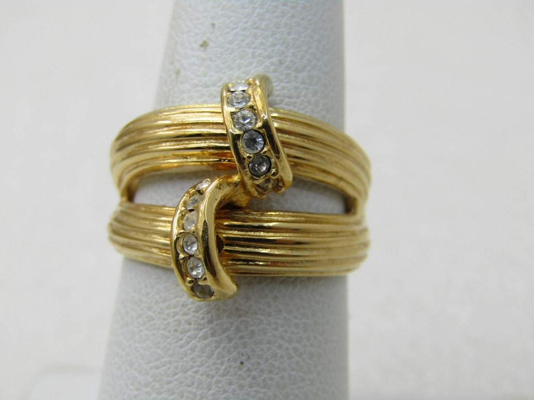 Vintage Joan Rivers Double Band Ring, Sz. 6.5, Swarovski Crystals, (1 of 6)