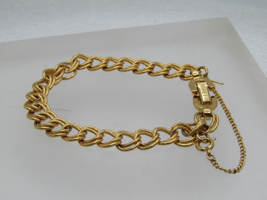 Vintage Monet Double Link Bracelet, 7", Safety Chain, 1960's-1970's (1 of 6)