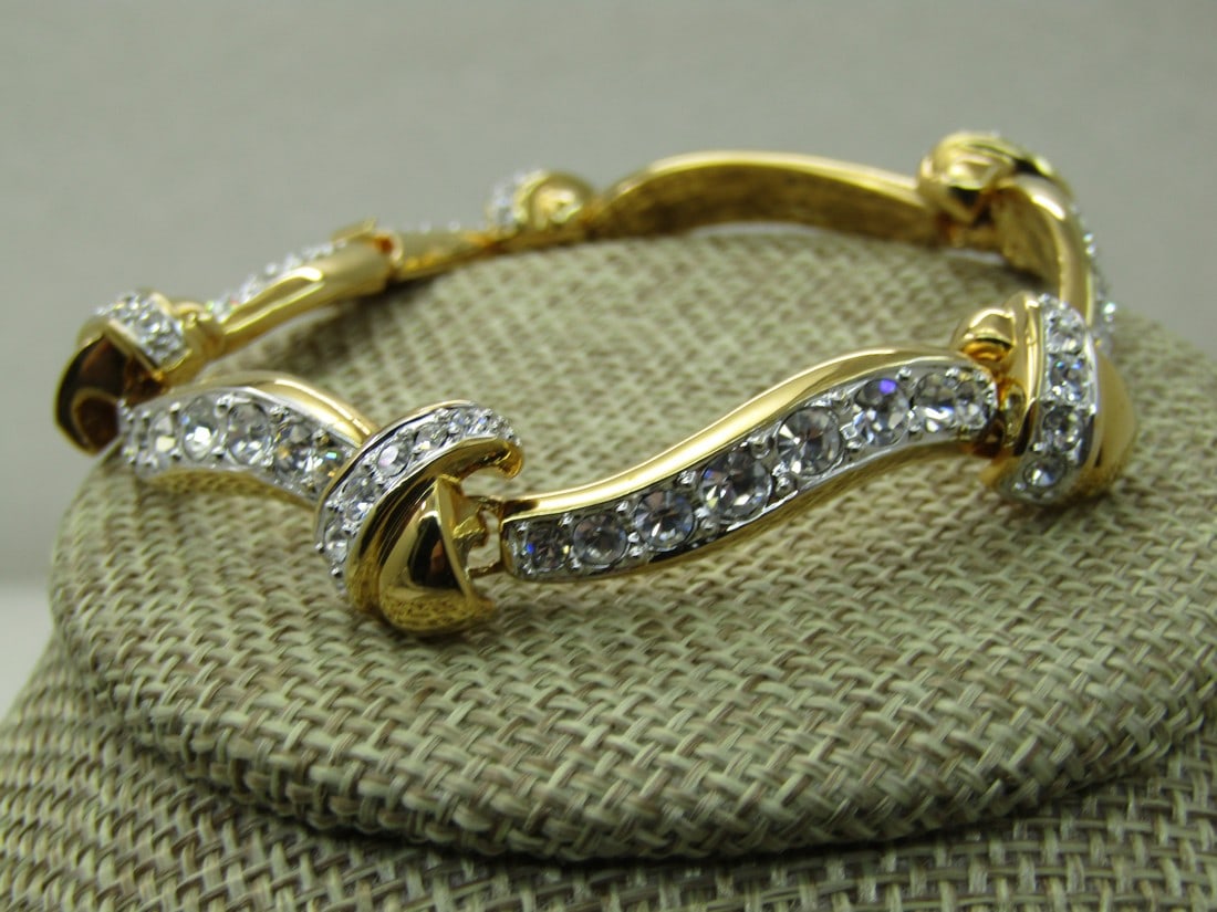 Vintage Joan Rivers Art Deco Curved CZ Bracelet, 7.75", 12.5mm (1 of 8)