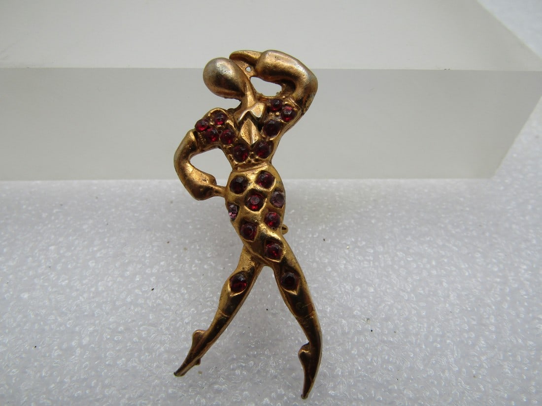 Vintage Harlequin Ballet Dancer Brooch, Rhinestones, 1950's (1 of 4)