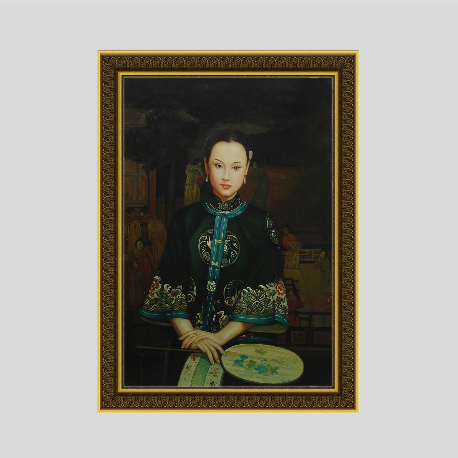 Chen Yifei Gold Frame Oil Painting - Ancient Lady: Title: Chen Yifei Gold Frame Oil Painting - Ancient Lady Origin: Asian private collection Date/Period: 20th Materials: Description: Size: about 98x69cm, exquisite oil painting decorative painting, hom