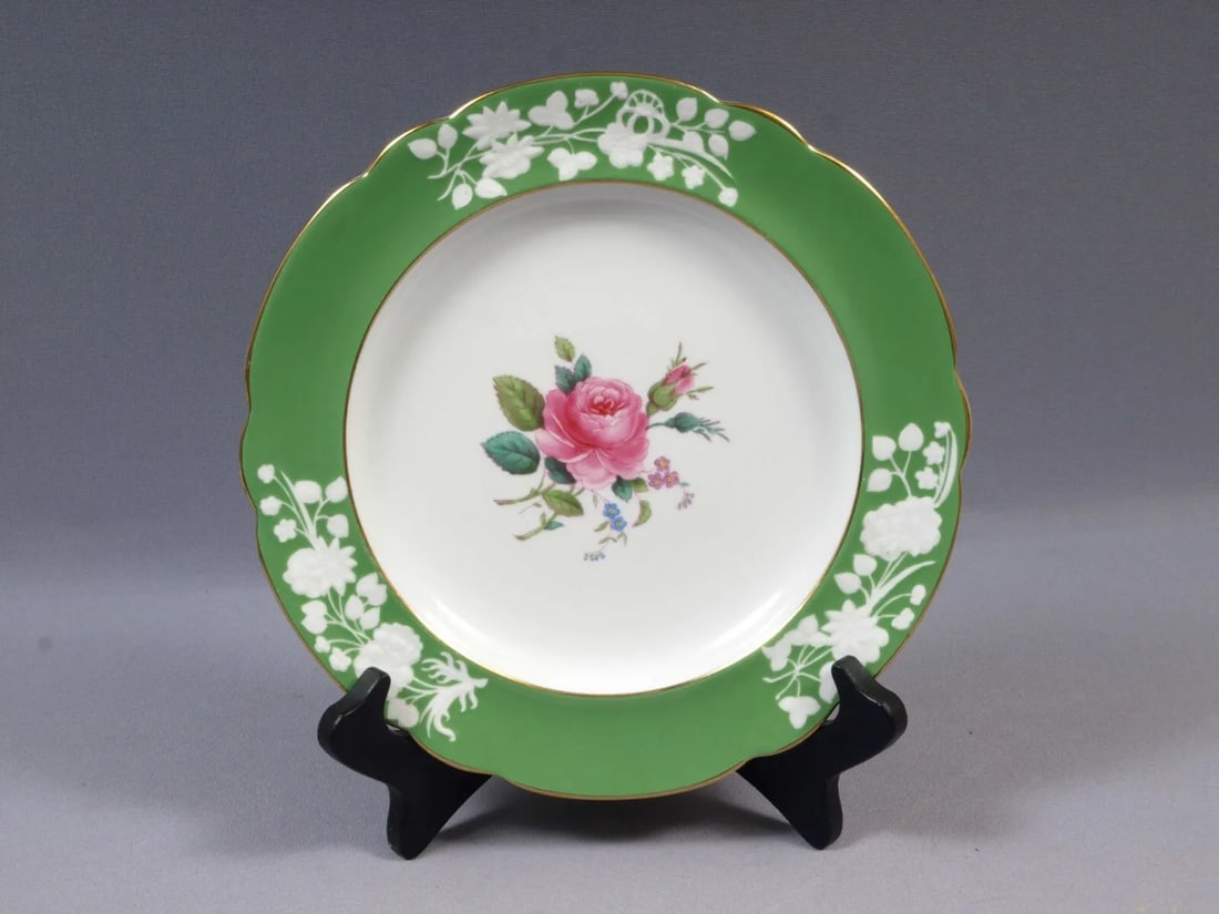 Copeland Spode Maritime Rose GREEN Luncheon Plate R7062 RARE Antique (1 of 4)