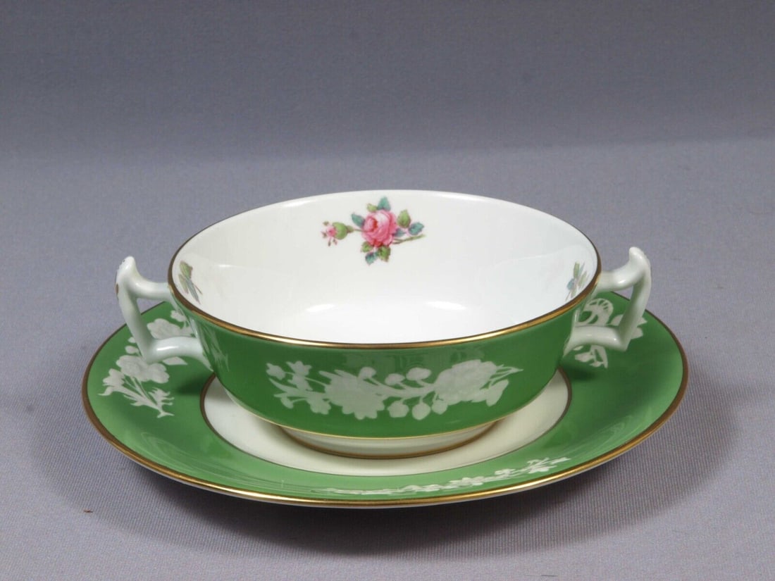 Copeland Spode Maritime Rose GREEN Cream Soup Bouillon Bowl Saucer R7062 RARE (1 of 5)