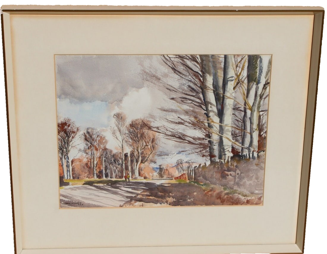 TOM NISBET Mid Century Irish watercolor Road at Wicklaw Russborough Ireland (1 of 5)