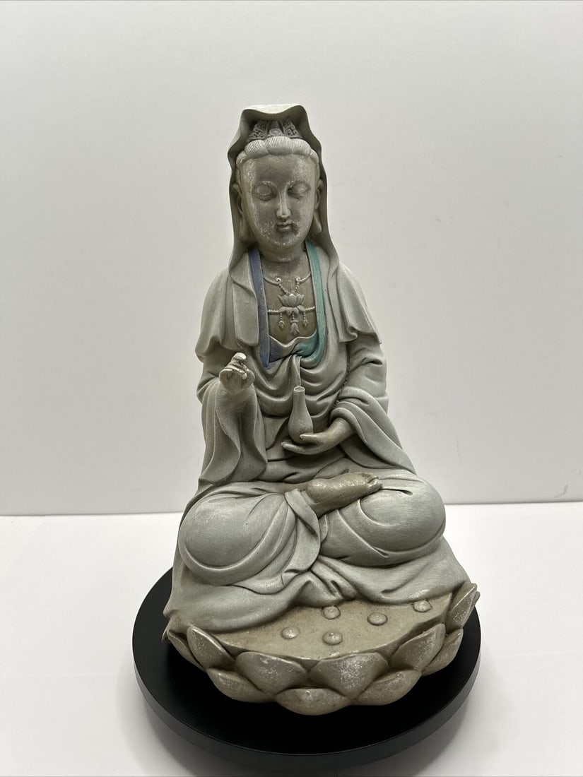 Asian Goddess Guan Yin Seated Lotus Statue Garden Sculpture Bodhisattva Figurine (1 of 11)