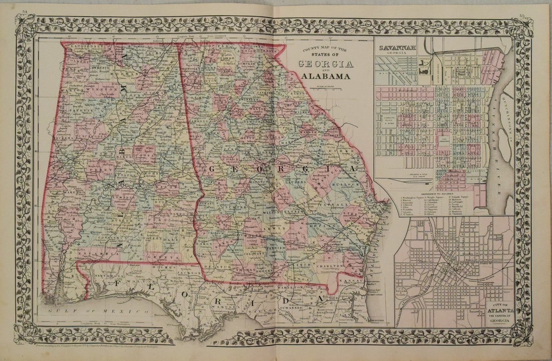 1878 Mitchell Map of Georgia and Alabama -- County Map of the States of Georgia and Alabama (1 of 1)