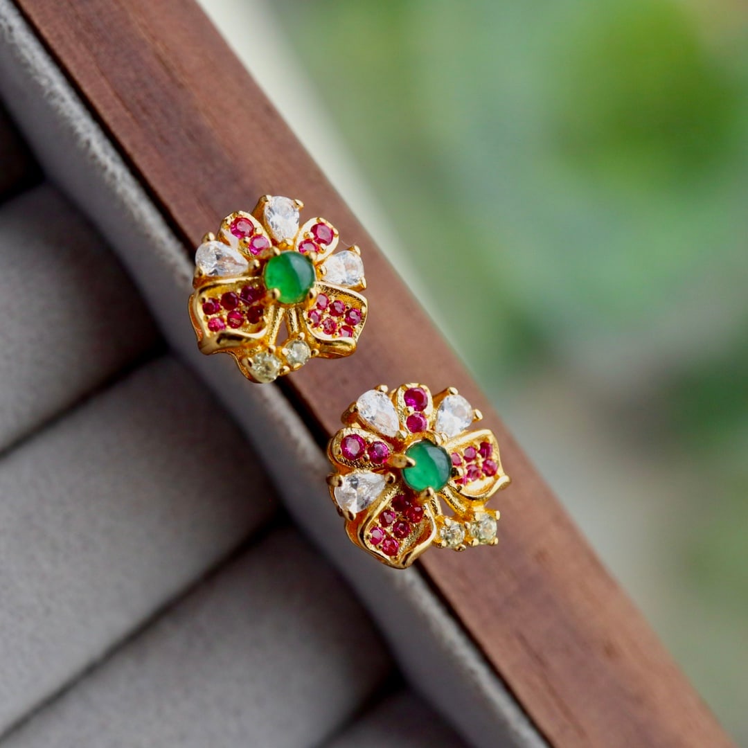 S925 silver inlaid natural jade flower earrings (1 of 8)