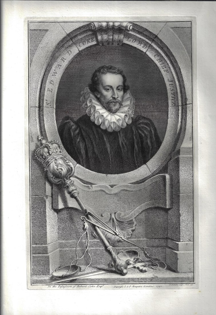 1743 Large Fine Houbraken Engraving of Edward Coke (1 of 1)