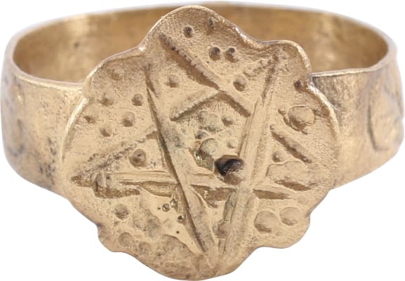 SUPERB MEDIEVAL SORCERER'S PENTAGRAM RING, C.500-900 AD, SIZE 10 (1 of 5)