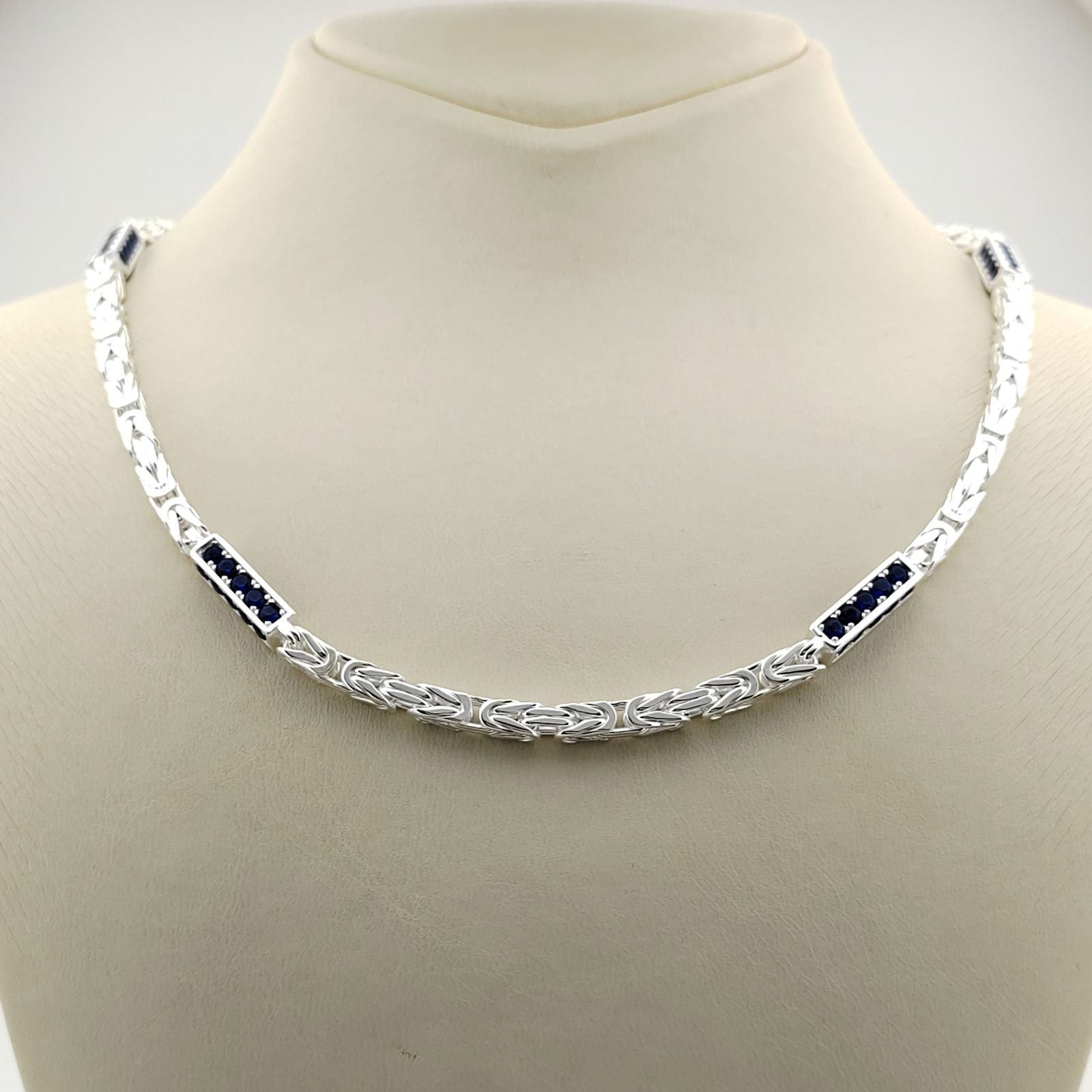 925 Silver Byzantine King's Chain,Men's Necklace,Ornated with Blue Zircons (1 of 8)