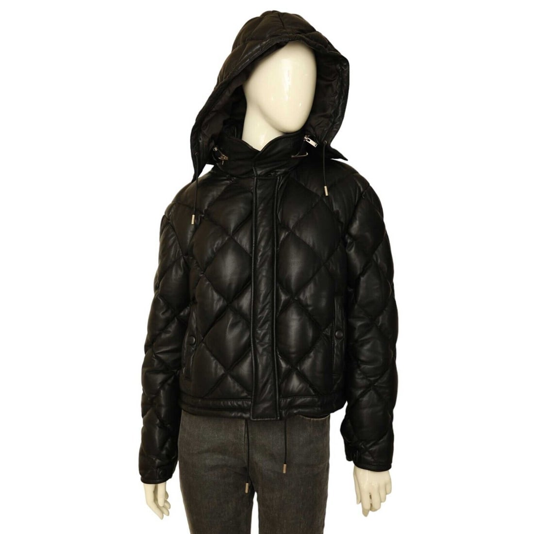 SAINT LAURENT Hooded down diamond-quilted black leather jacket FR38 retail $6990: Vintage Byblos Baby Blue Suede Puffer Jacket Coat hooded with fur trim 42 IT SAINT LAURENT Hooded down diamond-quilted black leather jacket size FR 38 retails at $6990!! Saint Laurent revisits your cl