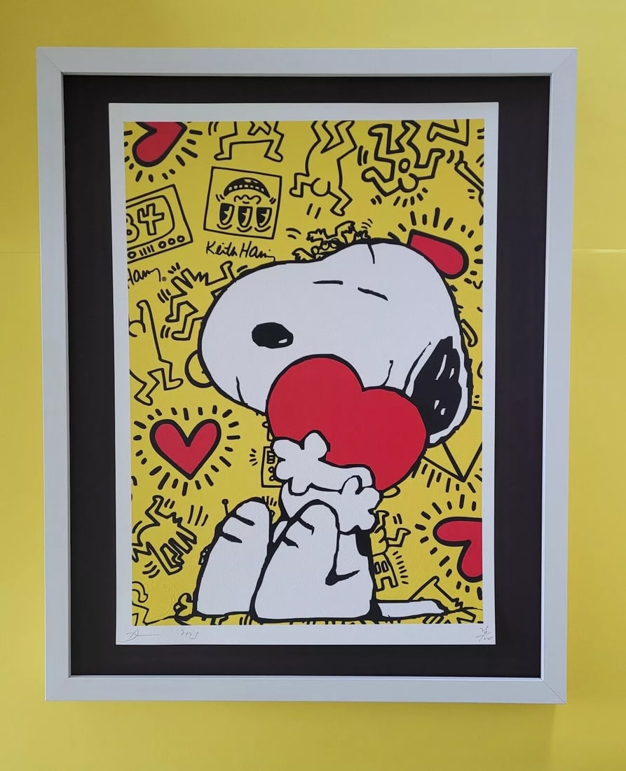 DEATH NYC Hand Signed LARGE Print Framed 16x20in COA SNOOPY KEITH HARING #4 (1 of 5)