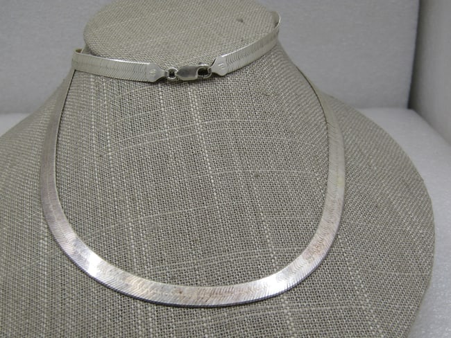 Vintage Sterling 6.5mm Herringbone Necklace, 28", Signed Milor, Unisex, (1 of 1)