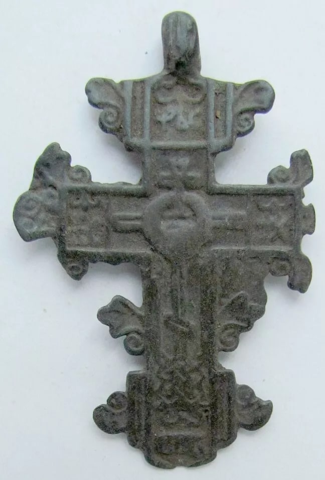 RUSSIAN 17th-18th CENTURY ANTIQUE BRASS NECK CROSS icon (1 of 1)