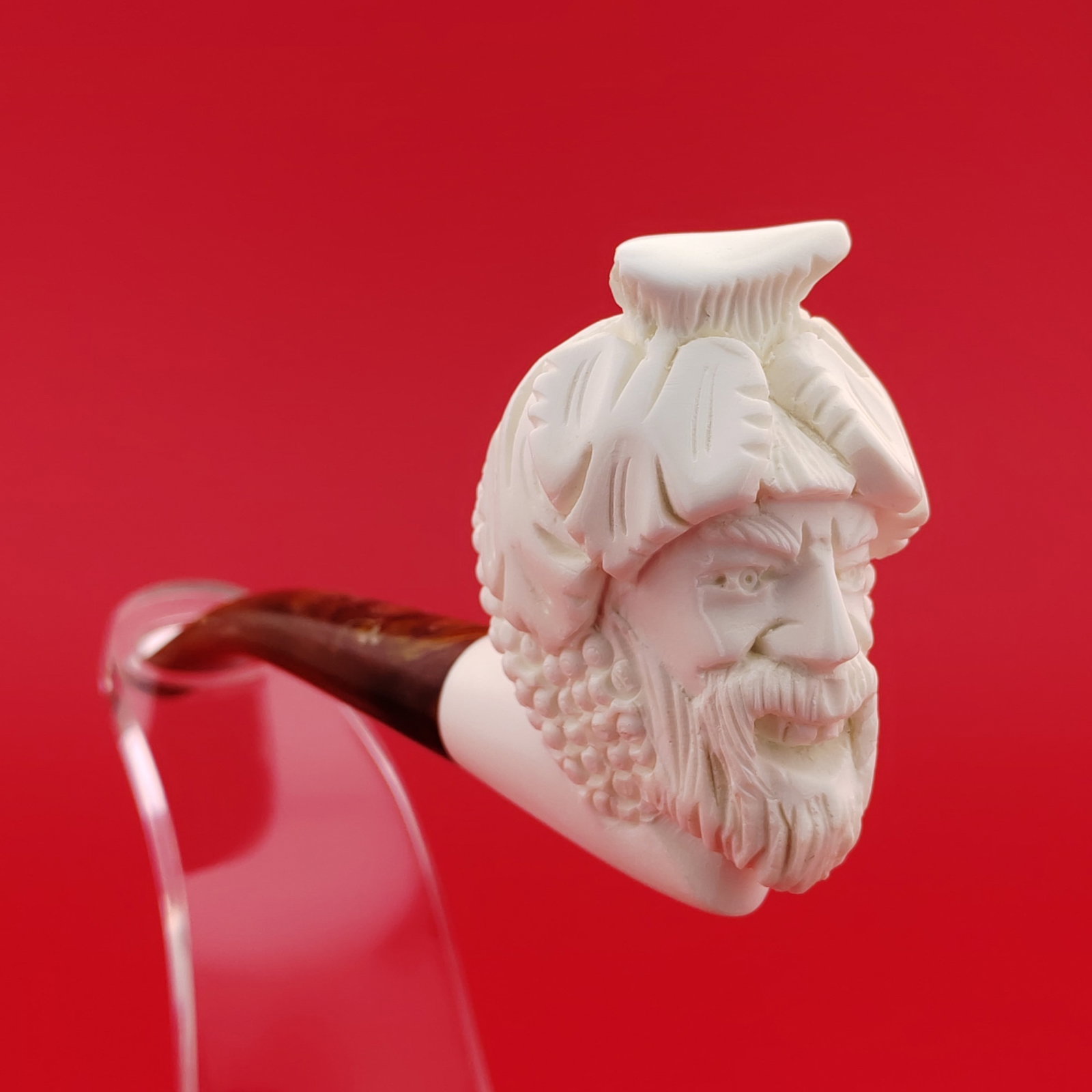 Bacchus Meerschaum Pipe,Greek Mythology,Wine God: Title: Bacchus Meerschaum Pipe,Greek Mythology,Wine GodMaterials: MeerschaumDimension: 5.1 inch (13cm)Additional Information: Bacchus,Hand carved Meerschaum Pipe.Made in Turkey,Eskisehir by Meerschaum