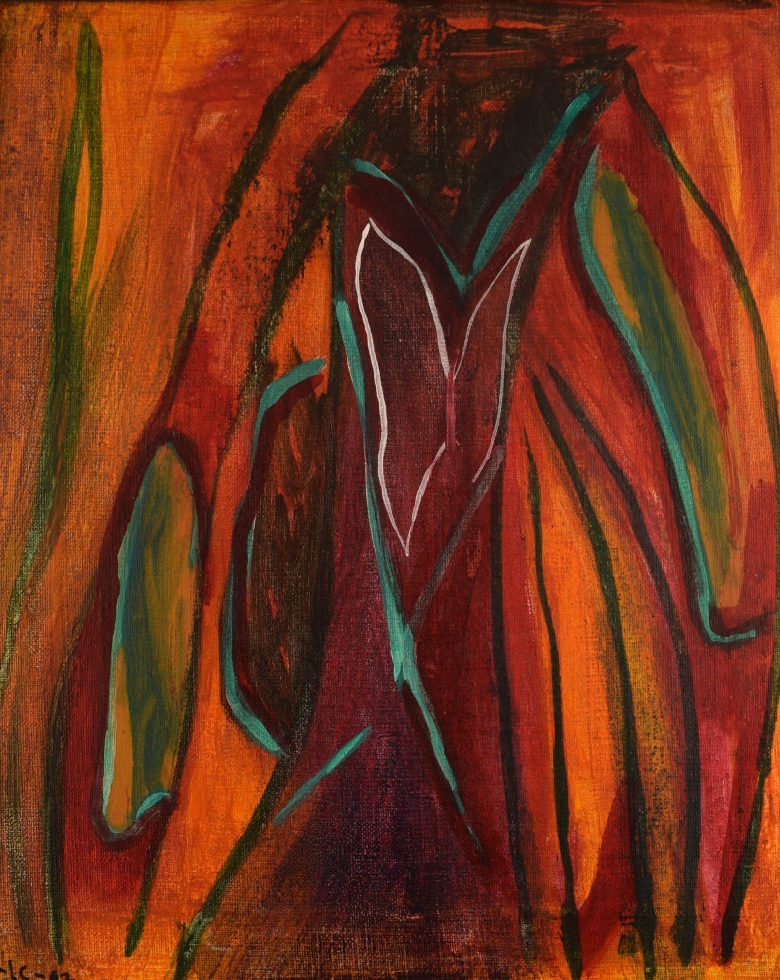 Ivy Lysdal, b 1937. Danish ceramist and painter. Acrylic on canvas. Abstract modernist painting. (1 of 1)