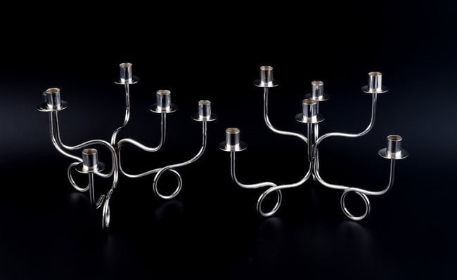 Josef Frank (1887-1965) Swedish silversmith, a large pair of silver candlesticks for six lights. (1 of 1)