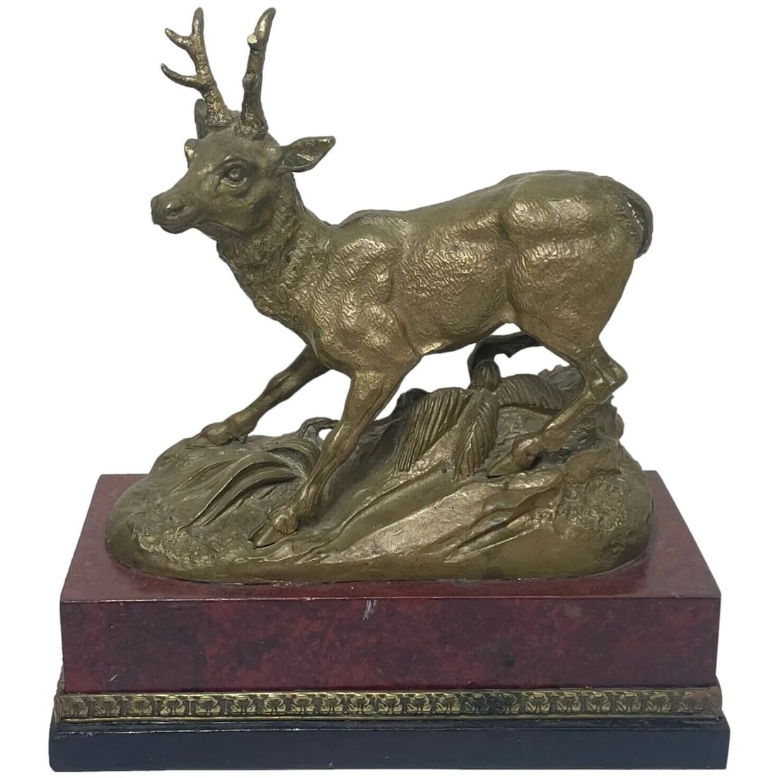 19th Century Small French Empire Stag Animal Brass Sculpture Signed Dargaud (1 of 1)